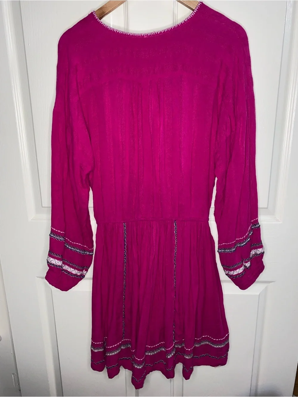 Free People Mini Dress in Fuchsia with Embroidered Trim